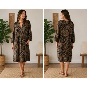 World Market Kaftan Midi Dress S M Boho Geometric Print Viscose Oversized